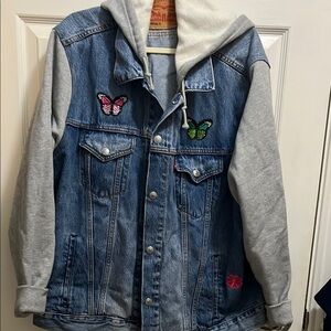 Levi's Blue and Gray Jean Jacket with Hoodie Sleeves